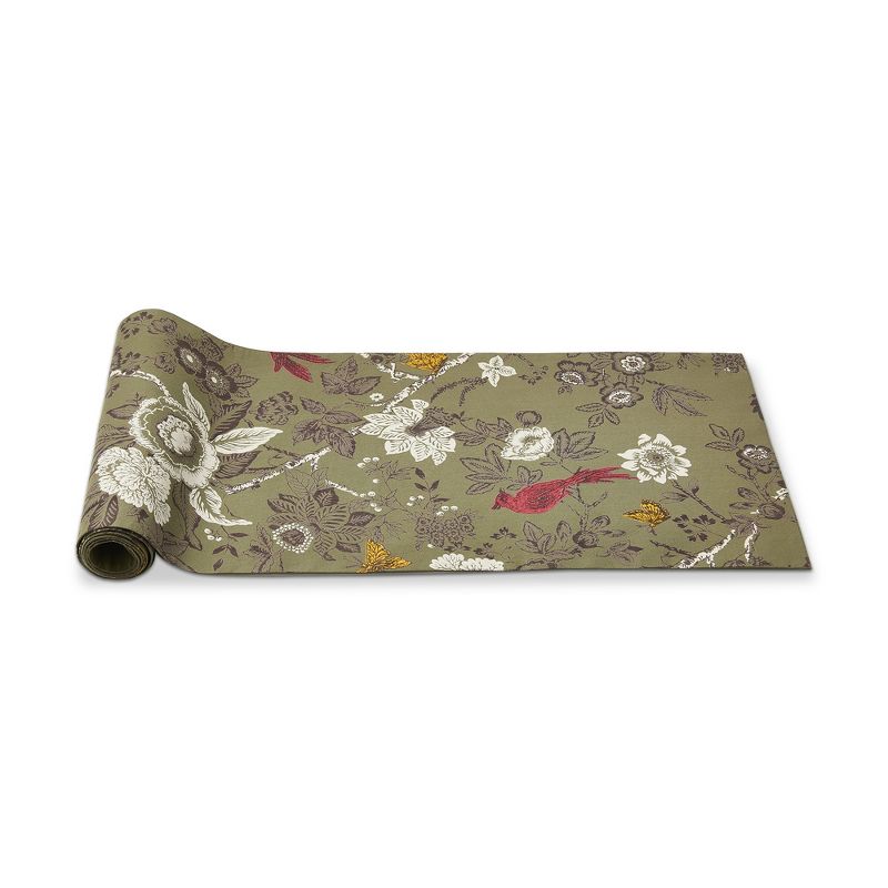 tag Autumn Theme Toile Print on Green Background Table Runner, 72 in., 1 of 3