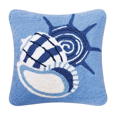 C&F Home Blue Seashells Hooked Pillow