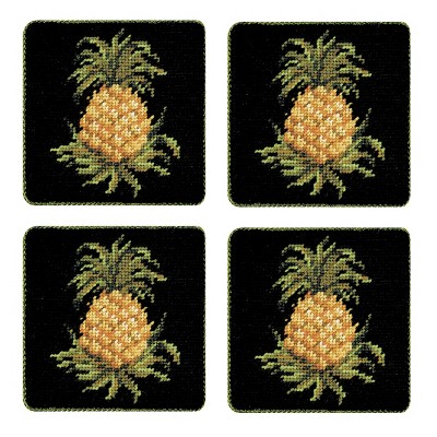 C&F Home Colonial Williamsburg Black Pineapple Petit Point Coaster