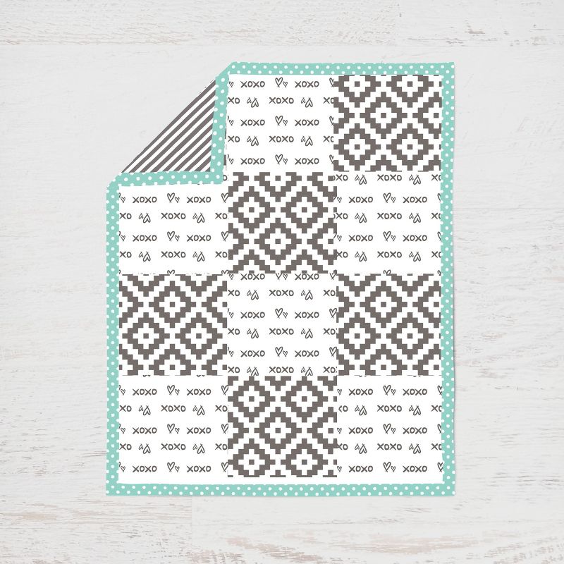 Bacati - Love Aztec Design/Print Gray Mint 4 pc Crib Bedding Set with Diaper Caddy, 4 of 9