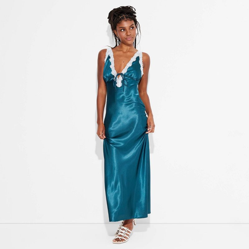 Women's Satin Lace Trim Midi Slip Dress - Wild Fable™, 2 of 10