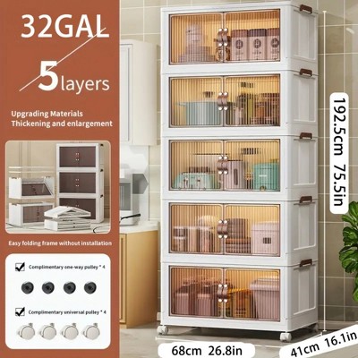 DOMETOUR Five-layer foldable plastic storage box, stackable and space-saving, perfect for homes, offices, closets, and dorms.