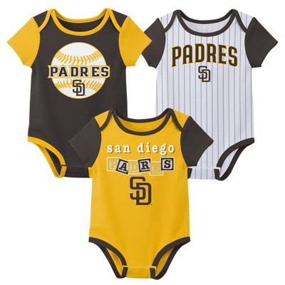 Image of MLB San Diego Padres Baby Boys' Pinstripe 3pk Bodysuit - 6-9M