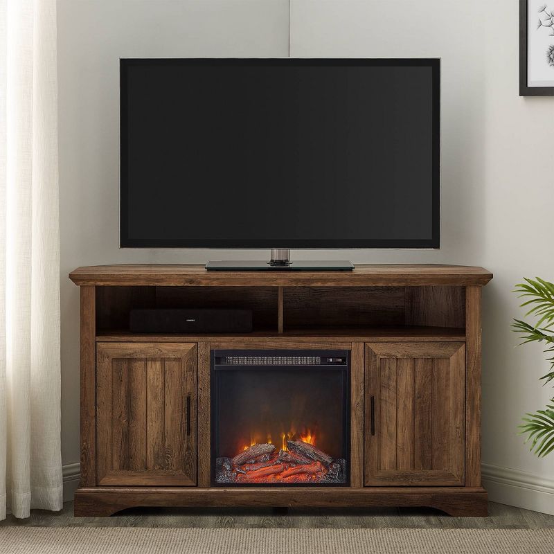 Kevland&#160;2 Door Transitional Corner Highboy&#160;TV Stand with Fireplace for TVs up to&#160;60&#34; Rustic Oak - Saracina Home, 4 of 10