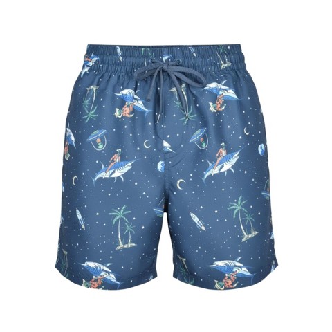 Burnside Men's Midnight Blue Alien Cowboy 6" inseam Bathing Suit-large