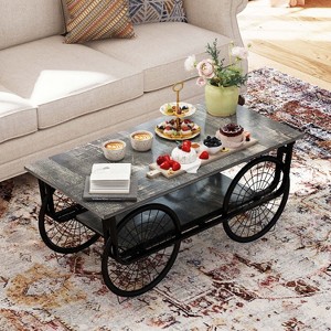 VYNXARIA Modern Style Coffee Table Rectangle Coffee Table End Side Table Retro Design Coffee Table with Sturdy Base for Living Room Decor (Black) - 1 of 4