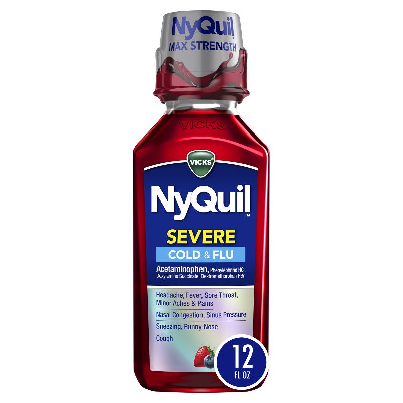 Vicks NyQuil Severe Cold &#38; Flu Medicine Liquid - Berry - 12 fl oz, 1 of 13