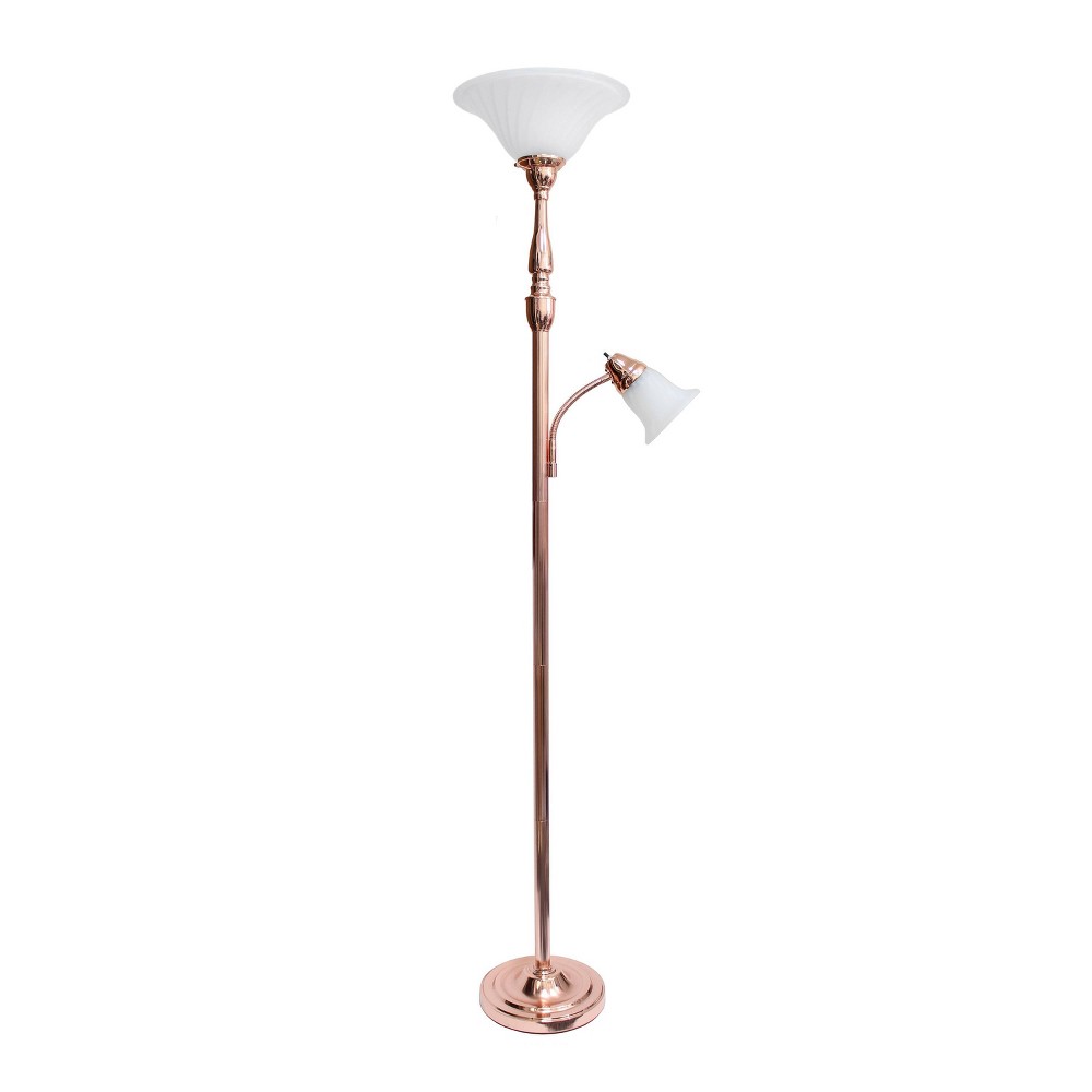 Photos - Floodlight / Street Light Torchiere Floor Lamp with Reading Light and Marble Glass Shade Rose Gold 