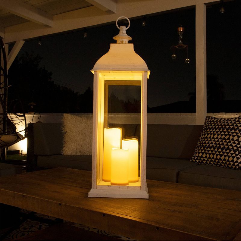 28&#34; Candlelit Lantern with LED Lights White - Alpine Corporation, 3 of 11