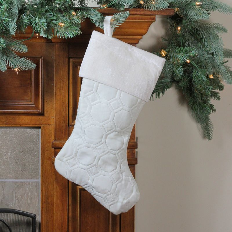 Northlight Quilted Christmas Stocking with Velvet Cuff - 19" - Cream and White, 2 of 4