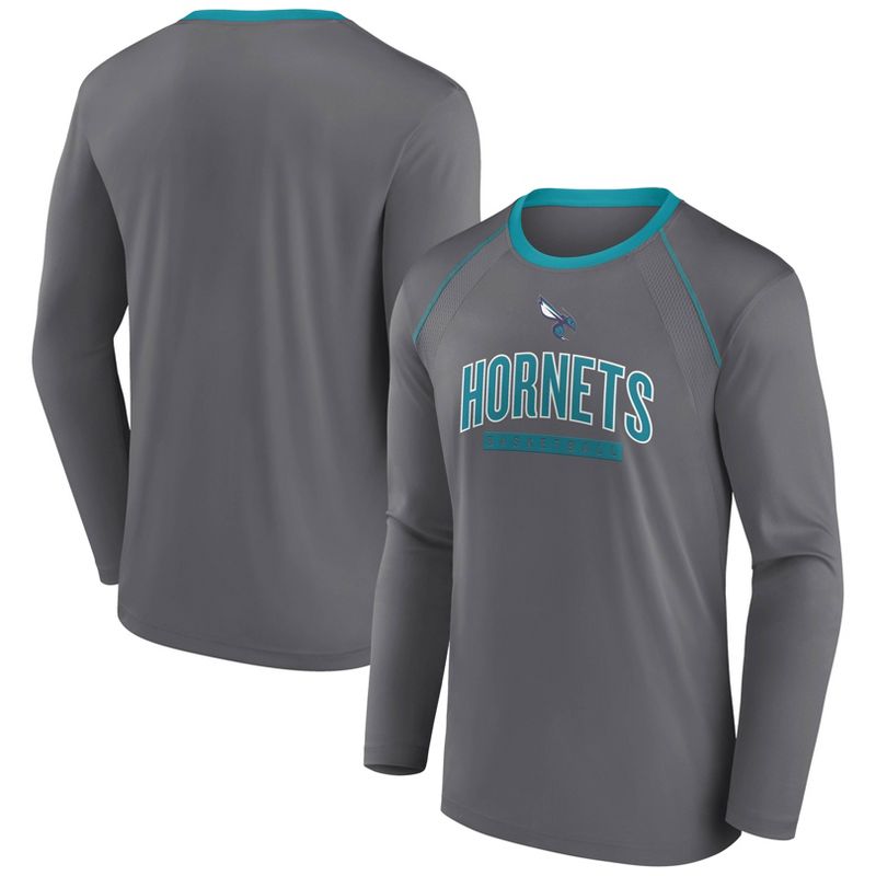 NBA Charlotte Hornets Men&#39;s Long Sleeve Gray Pick and Roll Poly Performance T-Shirt, 1 of 4