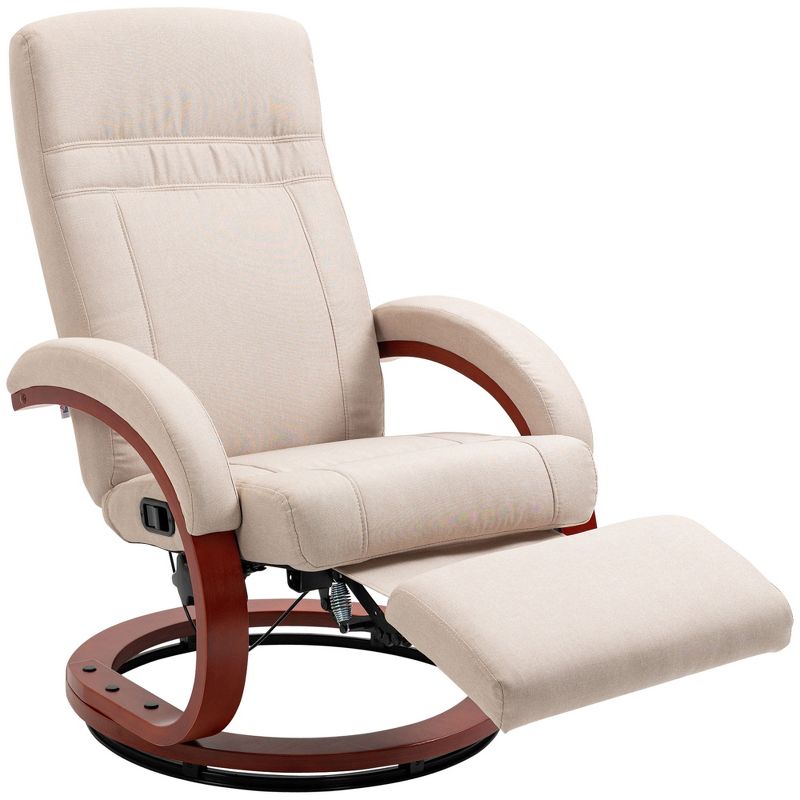 HOMCOM Manual Recliner Chair, Adjustable Swivel Recliner with Footrest, Padded Arms and Wood Base for Living Room, 4 of 7