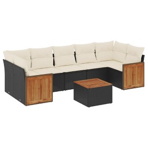 vidaXL 8 Piece Patio Sofa Set with Cushions Black and Cream Poly Rattan - 1 of 4