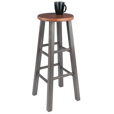 Transitional Rustic Teak & Gray Wood 29" Bar Stool