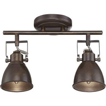 Pro Track Abby 2-Head LED Ceiling or Wall Track Light Fixture Kit Adjustable Brown Bronze Finish Farmhouse Rustic Kitchen Bathroom Dining 13" Wide