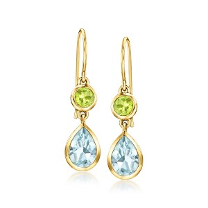 Ross-Simons 3.60 ct. t.w. Sky Blue Topaz and .80 ct. t.w. Peridot Drop Earrings in 18kt Gold Over Sterling - 1 of 3