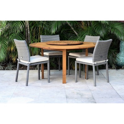Longford 5pc Patio Dining Set with Round Table with Teak Finish & Lazy Susan - Amazonia