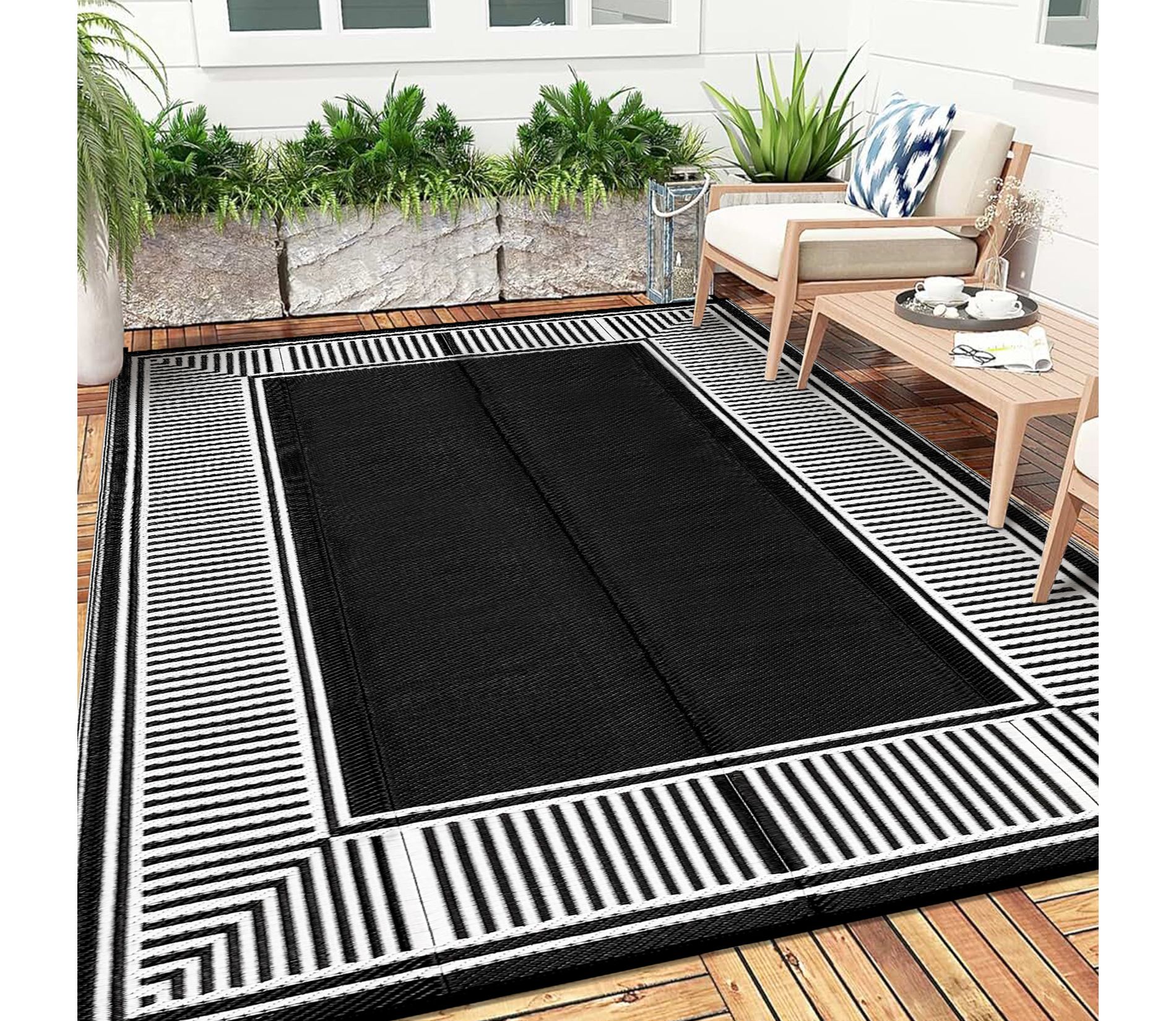 Outdoor Waterproof Plastic Straw Patio Rug,Reversible Mat Easy Clean Portable Foldable Lightweight Large Area Rugs