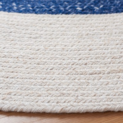 Handwoven Navy and Ivory Synthetic Braided Round Rug, 6'
