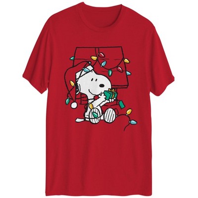Hybrid Mens Snoopy Lights Graphic T-Shirt, Red, Medium
