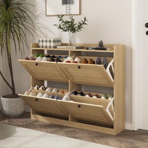 Large Shoe Storage Cabinet with 4 Flip Drawers, Narrow Shoe Cabinet for Entryway with Wooden Legs, Freestanding Hidden Shoe Rack Organizer for Hallway - 1 of 4