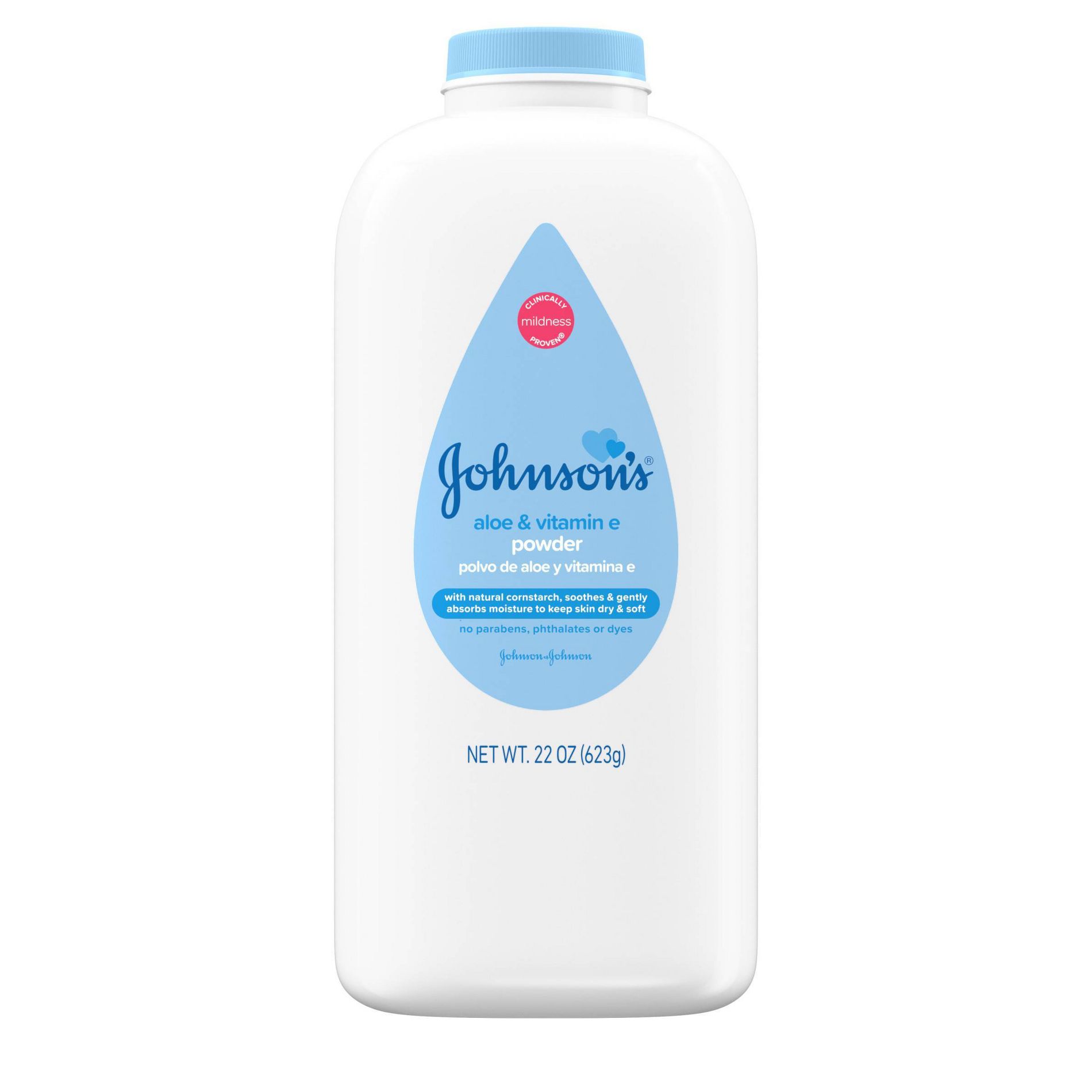 Johnson's Naturally Derived Cornstarch Baby Powder, Aloe & Vitamin E for Delicate Skin