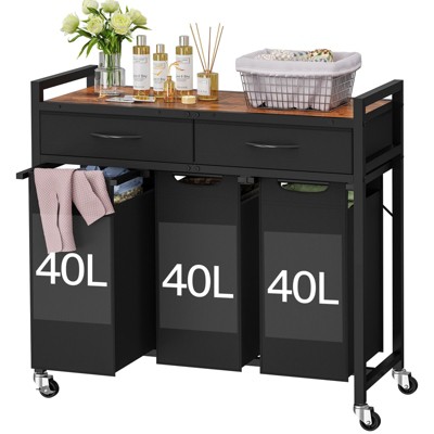 USIKEY Laundry Sorter 3 Section, Laundry Hamper with 2 Drawers & 2-tone top panel, 120L Rolling Laundry Basket Organizer