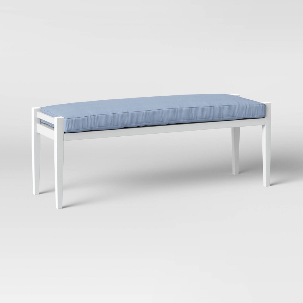 Fairmont Metal Patio Dining Bench - White/Chambray - Threshold