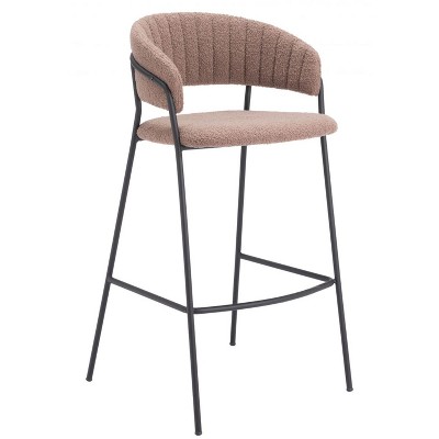 Polyester Fabric Barstool 39.4" H, Brown with Black Steel Legs, Upholstered by Zuo Modern (Set of 2)