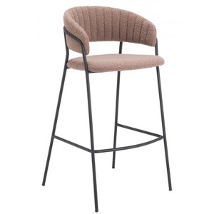 Polyester Fabric Barstool 39.4" H, Brown with Black Steel Legs, Upholstered by Zuo Modern (Set of 2) - 1 of 4
