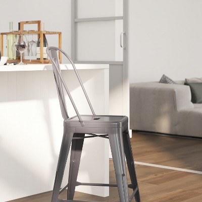 Sleek Gray 24" Counter Height Stool with Powder Coated Metal Frame