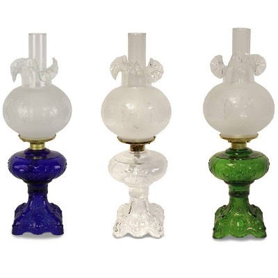 Lehman's Princess Feather Oil Lamp - Historical Design with Glass Lamp, Brass Burner, 12" Chimney, Etched Ball Glass Shade, 22 Inches High