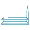 Durable Twin Size Wooden Bed with House-Shaped Headboard and Enclosing Fences, Designed as a Floor Bed - 2 of 4