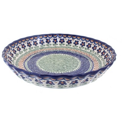 Blue Rose Polish Pottery Aztec Flower Pie Plate