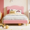 Twin Size Bed Frame for Kids with Scallop Headboard, Cute Velvet Twin Bed for Girls, Boys, Sturdy Platform Bed - 4 of 4