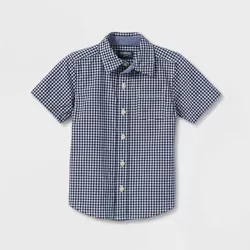 OshKosh B'gosh Toddler Boys' Check Woven Short Sleeve Button-Down Shirt - Navy Blue