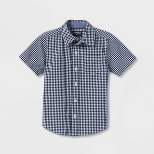 OshKosh B'gosh Toddler Boys' Check Woven Short Sleeve Button-Down Shirt - Navy Blue