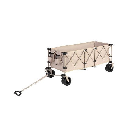 Foldable Extended Wagon with 220lbs Weight Capacity, Heavy Duty 300L Folding Utility Garden Cart with Big All-Terrain Beach Wheels & Drink Holders