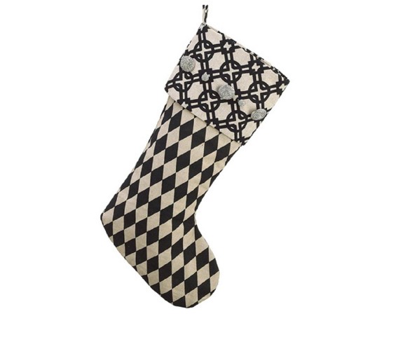 Allstate Floral 22" Black and Beige Diamond Motif Rhinestone Christmas Stocking