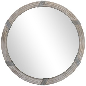 HOMCOM 30.75" Wood Wall Mirror, Round Mirror for Wall in Living Room, Bedroom, Natural Wood Color - 1 of 4