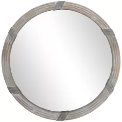 HOMCOM 30.75" Wood Wall Mirror, Round Mirror for Wall in Living Room, Bedroom, Natural Wood Color