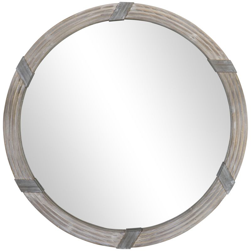 HOMCOM 30.75" Wood Wall Mirror, Round Mirror for Wall in Living Room, Bedroom, Natural Wood Color, 1 of 7