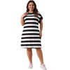 Agnes Orinda Women's Plus Size Striped Printed Short Sleeve Crewneck Midi Casual Tunic Dress - 3 of 4
