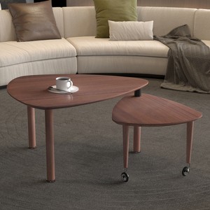 Airsurfer Two-Piece Rich Walnut Coffee Table Set Modern Nested Coffee Table Set Space-Saving Design for Contemporary Living Rooms - 1 of 4