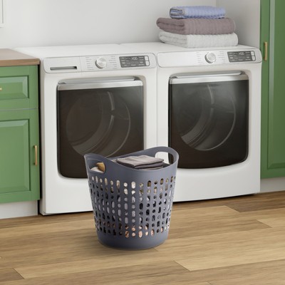 Gray Flexible Plastic Round Laundry Hamper with Handles
