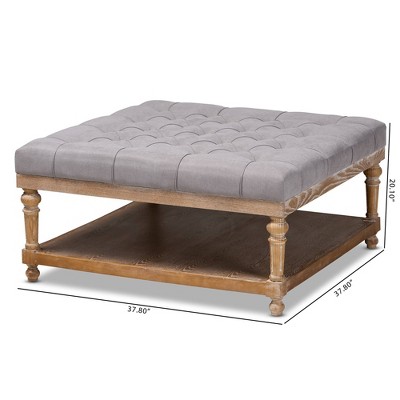 Gray Linen Tufted Cocktail Ottoman with Storage Shelf