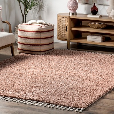 Plush Pink Braided Tassel Shag Rug 4' x 6' - Easy Care Synthetic