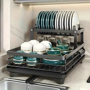 Attop White Double-Layer Retractable Dish Rack – Large-Capacity Draining Board for Kitchen Countertops - 1 of 4