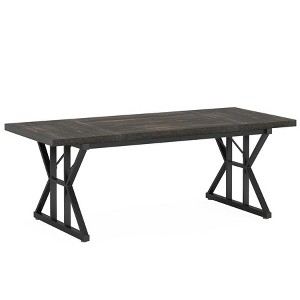 Lirago,Farmhouse Dining Table - Vintage Black Top, Black Trestle Base, Rustic Dining for 6 People - 1 of 4