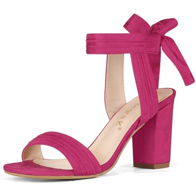 Allegra K Women's Back to College Faux Suede Open Toe Ankle Tie Back Chunky Heel Sandals
